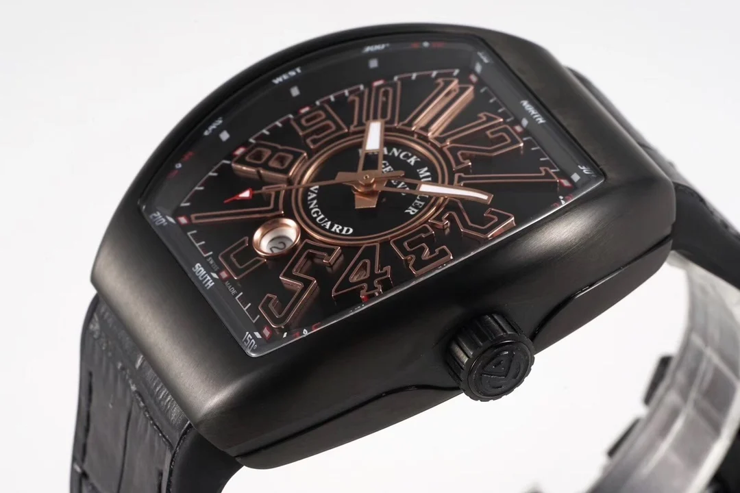 Franck Muller Steel Black Dial Diamond-Set 44 × 54mm — photographed off the sweep