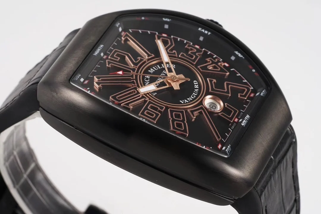 Franck Muller Steel Black Dial Diamond-Set 44 × 54mm — photographed off the sweep