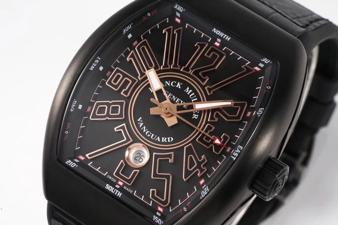 Franck Muller Steel Black Dial Diamond-Set 44 × 54mm — photographed off the sweep