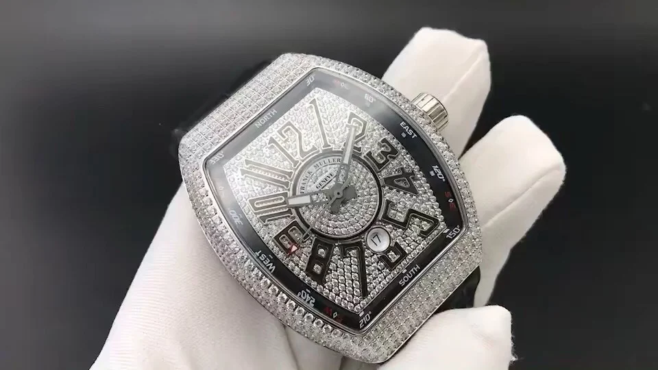 Franck Muller Steel Black Dial Diamond-Set 44mm