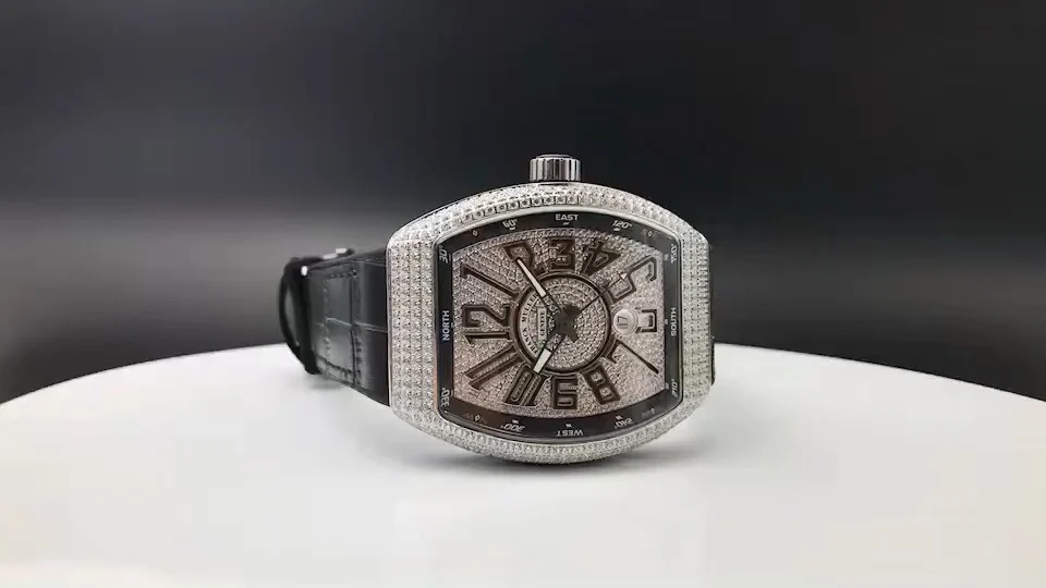 Franck Muller Steel Black Dial Diamond-Set 44mm — photographed off the sweep