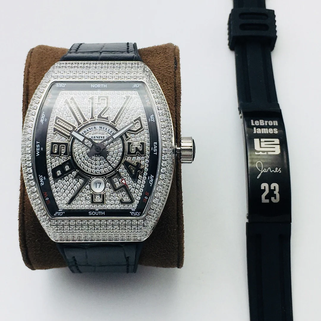 Franck Muller Steel Black Dial Diamond-Set 44mm — photographed off the sweep