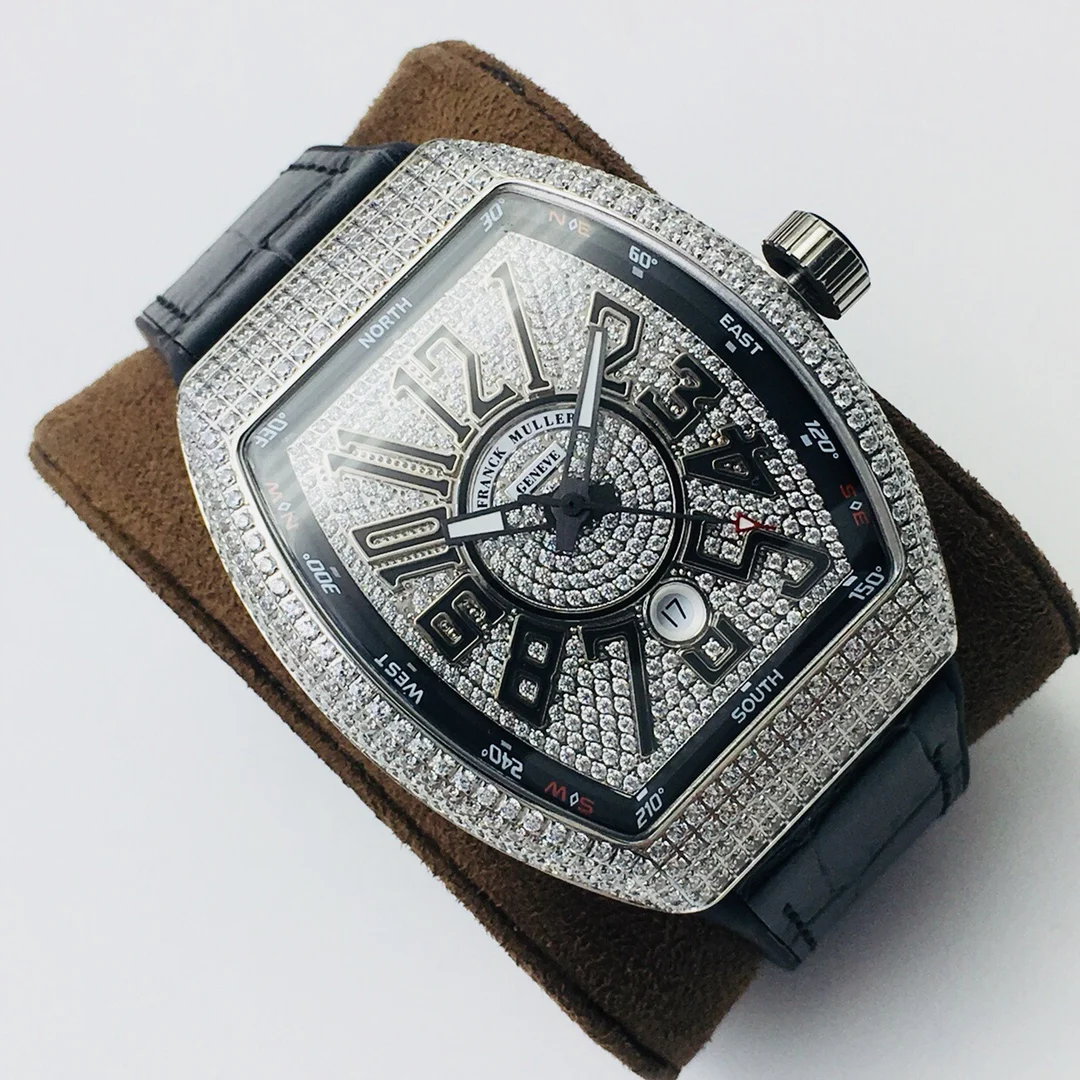 Franck Muller Steel Black Dial Diamond-Set 44mm — photographed off the sweep