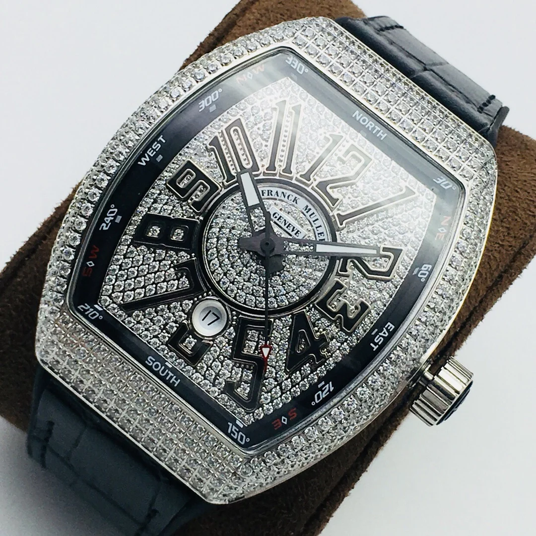 Franck Muller Steel Black Dial Diamond-Set 44mm — photographed off the sweep