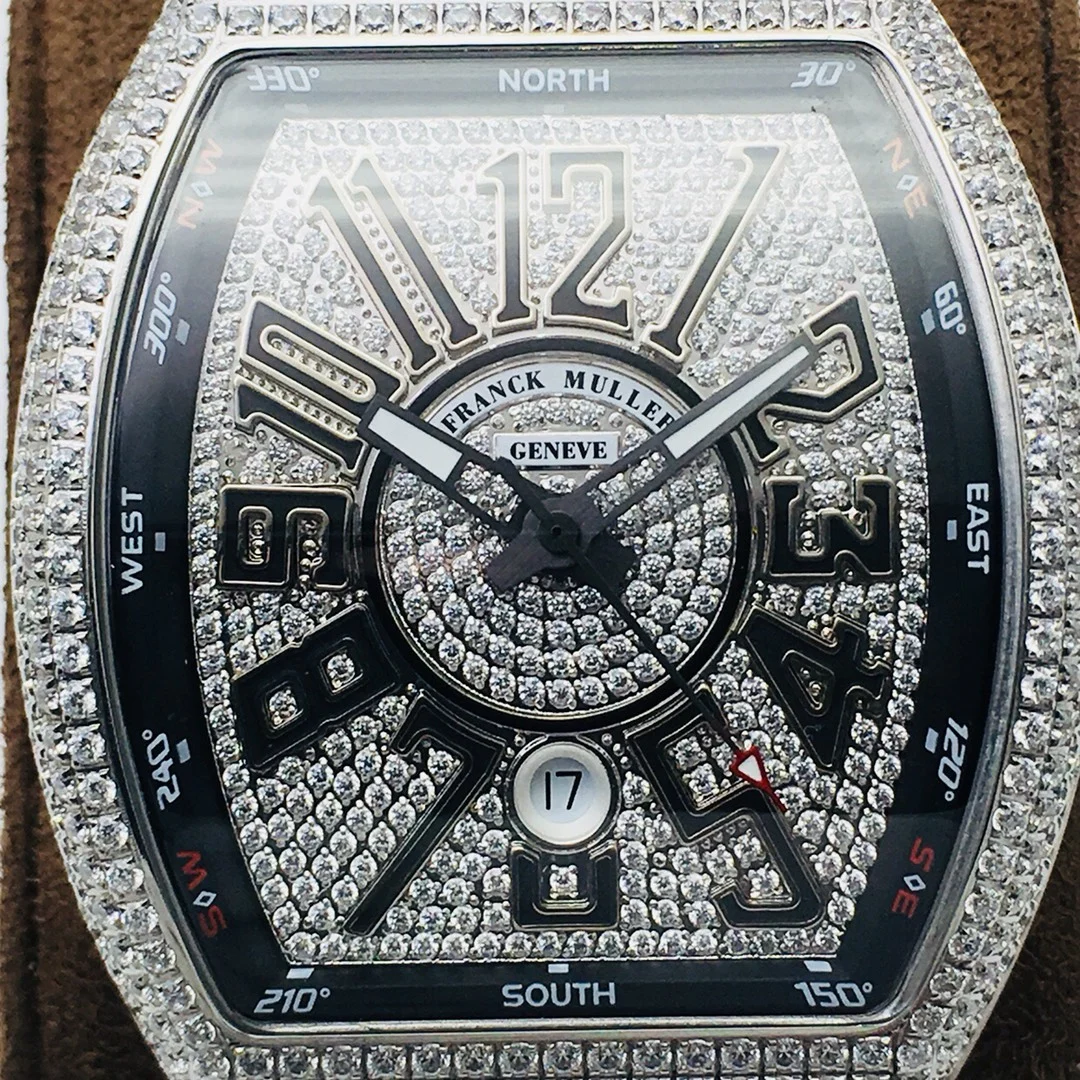 Franck Muller Steel Black Dial Diamond-Set 44mm — photographed off the sweep