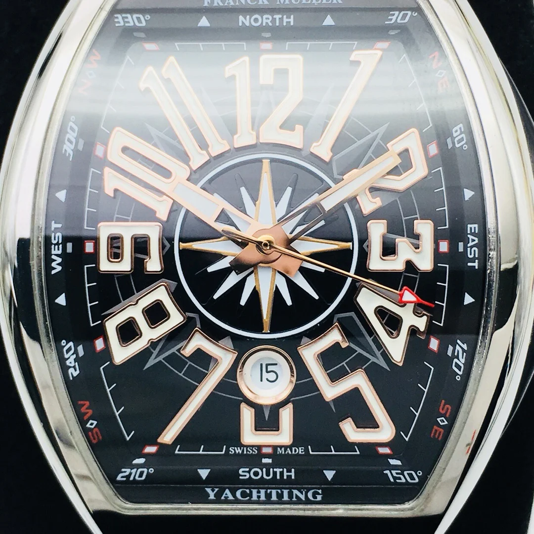 Franck Muller Vanguard Steel Black Dial — photographed off the sweep
