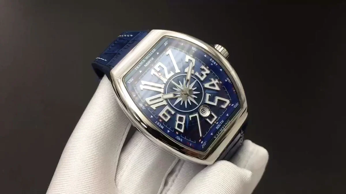 Franck Muller Vanguard Steel Blue Dial Diamond-Set 40 × 50mm