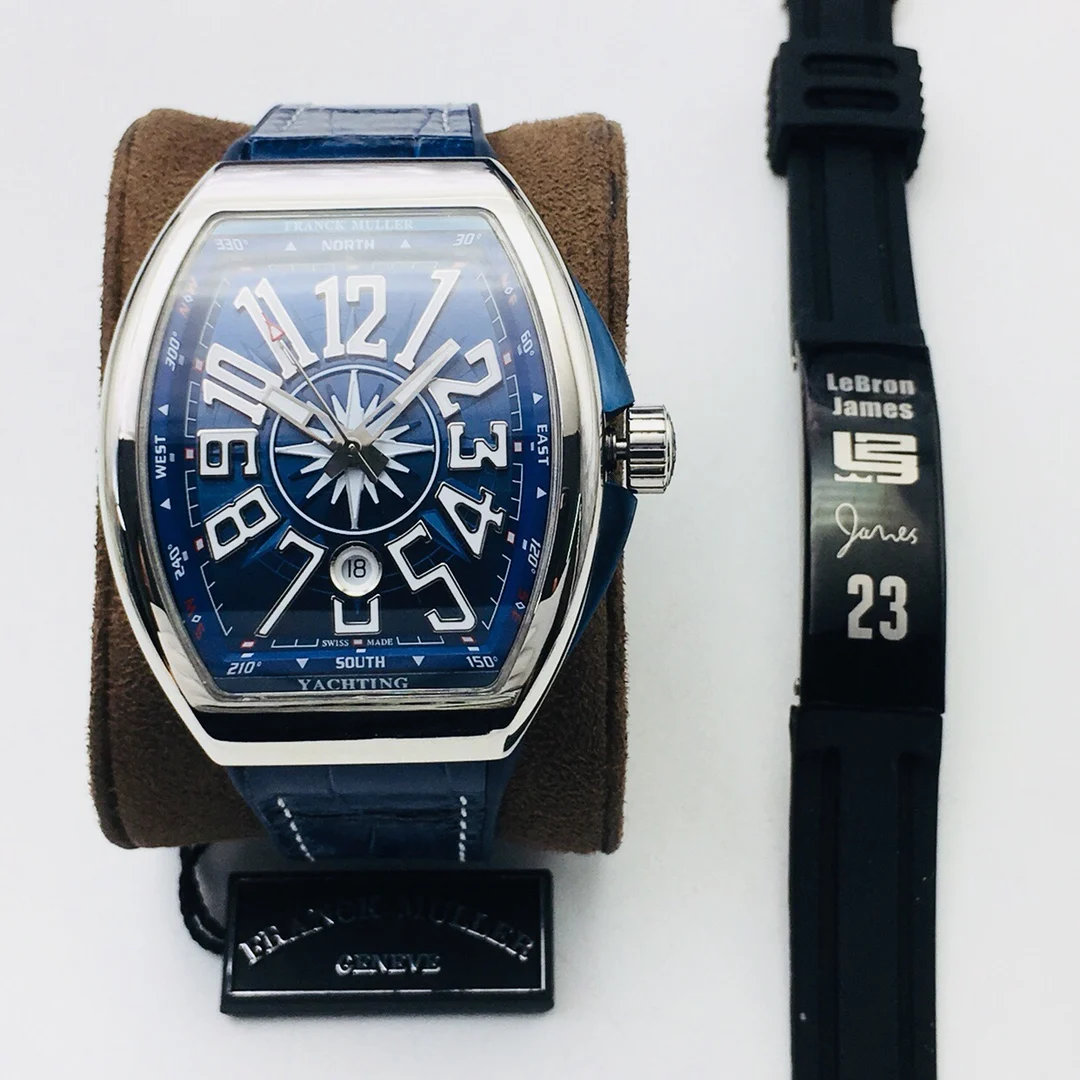 Franck Muller Vanguard Steel Blue Dial Diamond-Set 40 × 50mm — photographed off the sweep