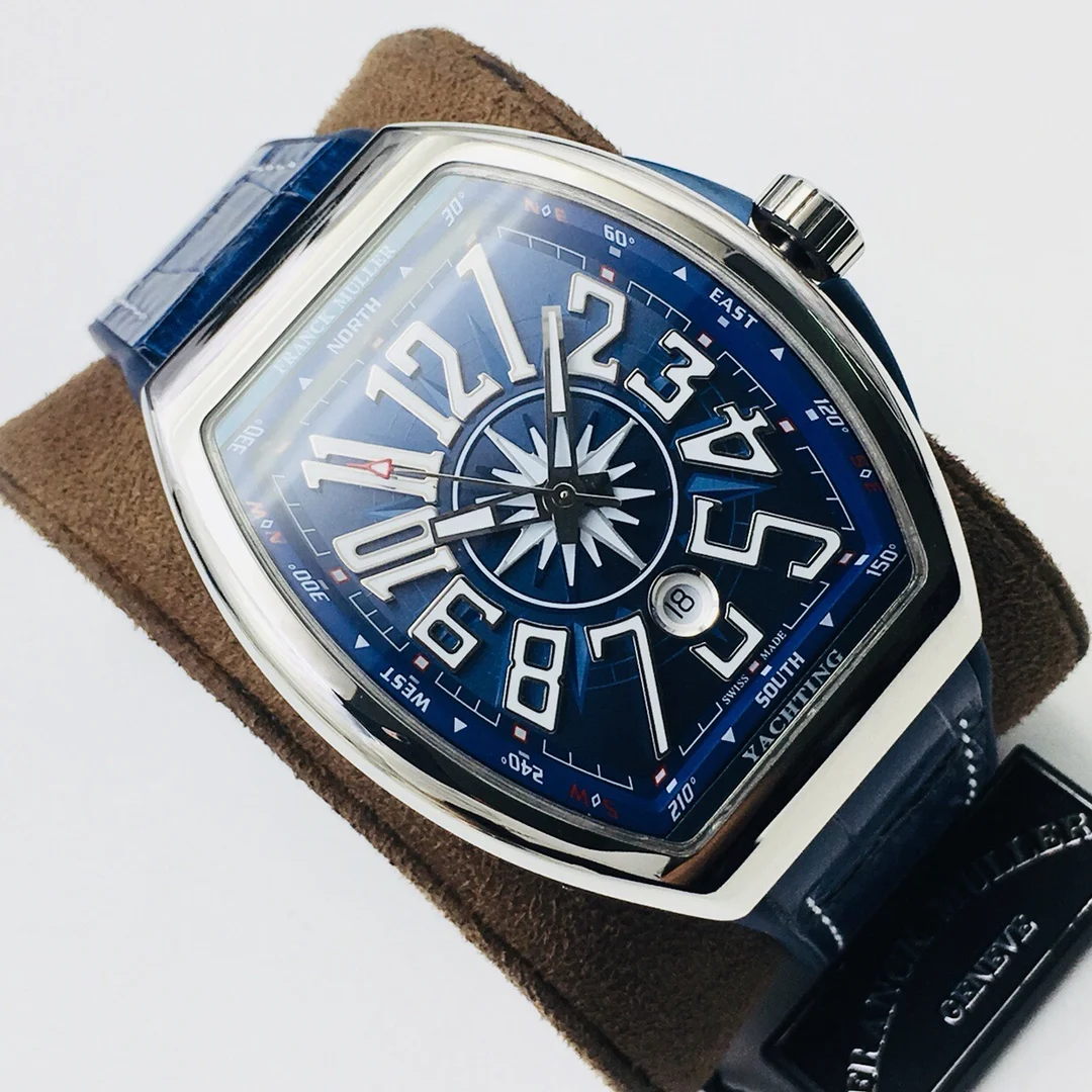 Franck Muller Vanguard Steel Blue Dial Diamond-Set 40 × 50mm — photographed off the sweep
