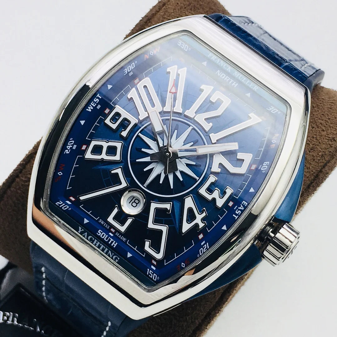 Franck Muller Vanguard Steel Blue Dial Diamond-Set 40 × 50mm — photographed off the sweep