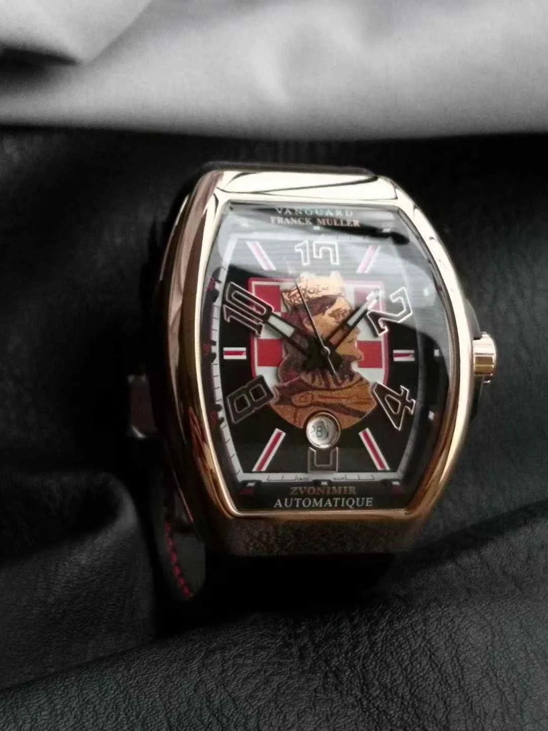 Franck Muller Vanguard Steel Blue Dial Diamond-Set 40 × 50mm — photographed off the sweep