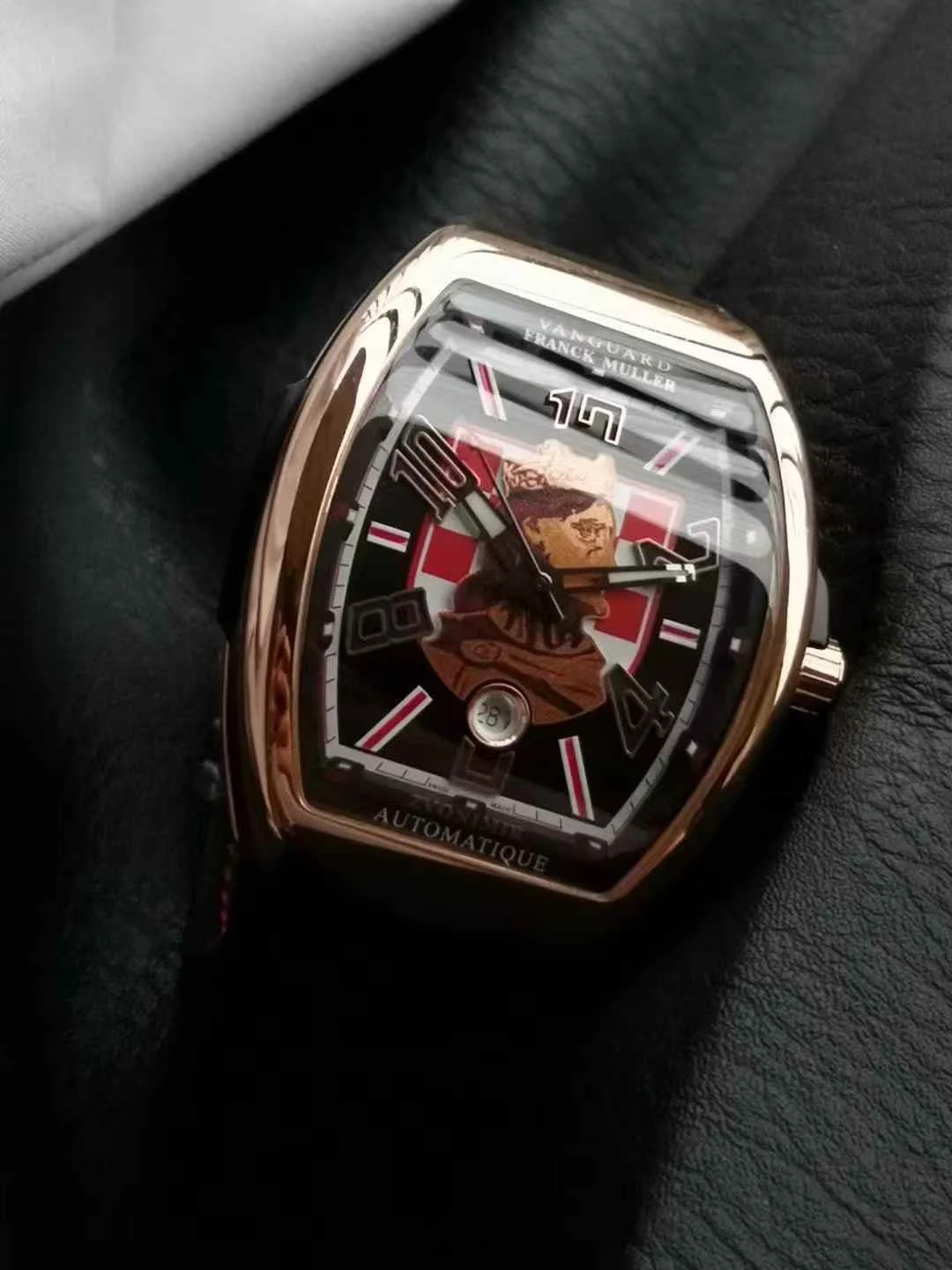 Franck Muller Vanguard Steel Blue Dial Diamond-Set 40 × 50mm — photographed off the sweep