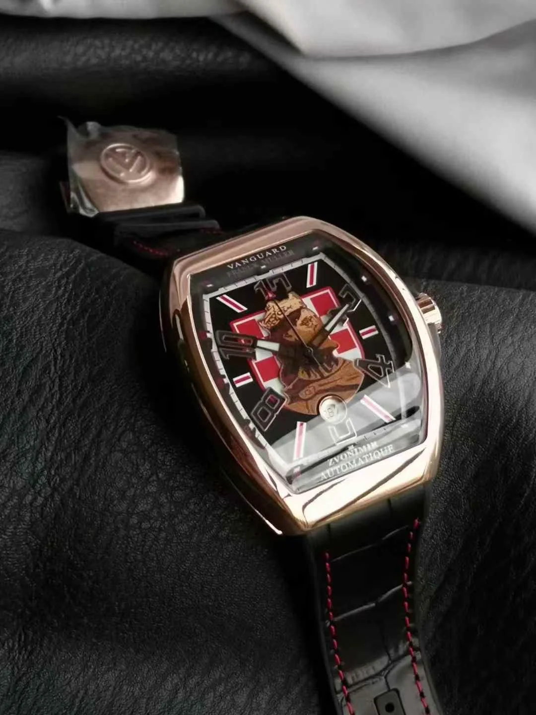 Franck Muller Vanguard Steel Blue Dial Diamond-Set 40 × 50mm — photographed off the sweep