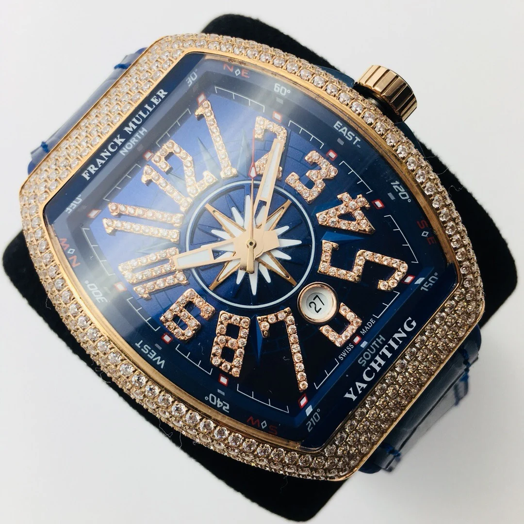 Franck Muller Vanguard Steel Blue Dial Diamond-Set 44mm — photographed off the sweep