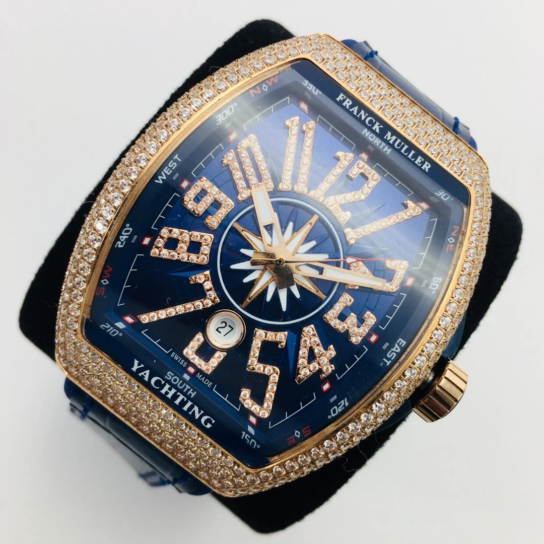 Franck Muller Vanguard Steel Blue Dial Diamond-Set 44mm — photographed off the sweep