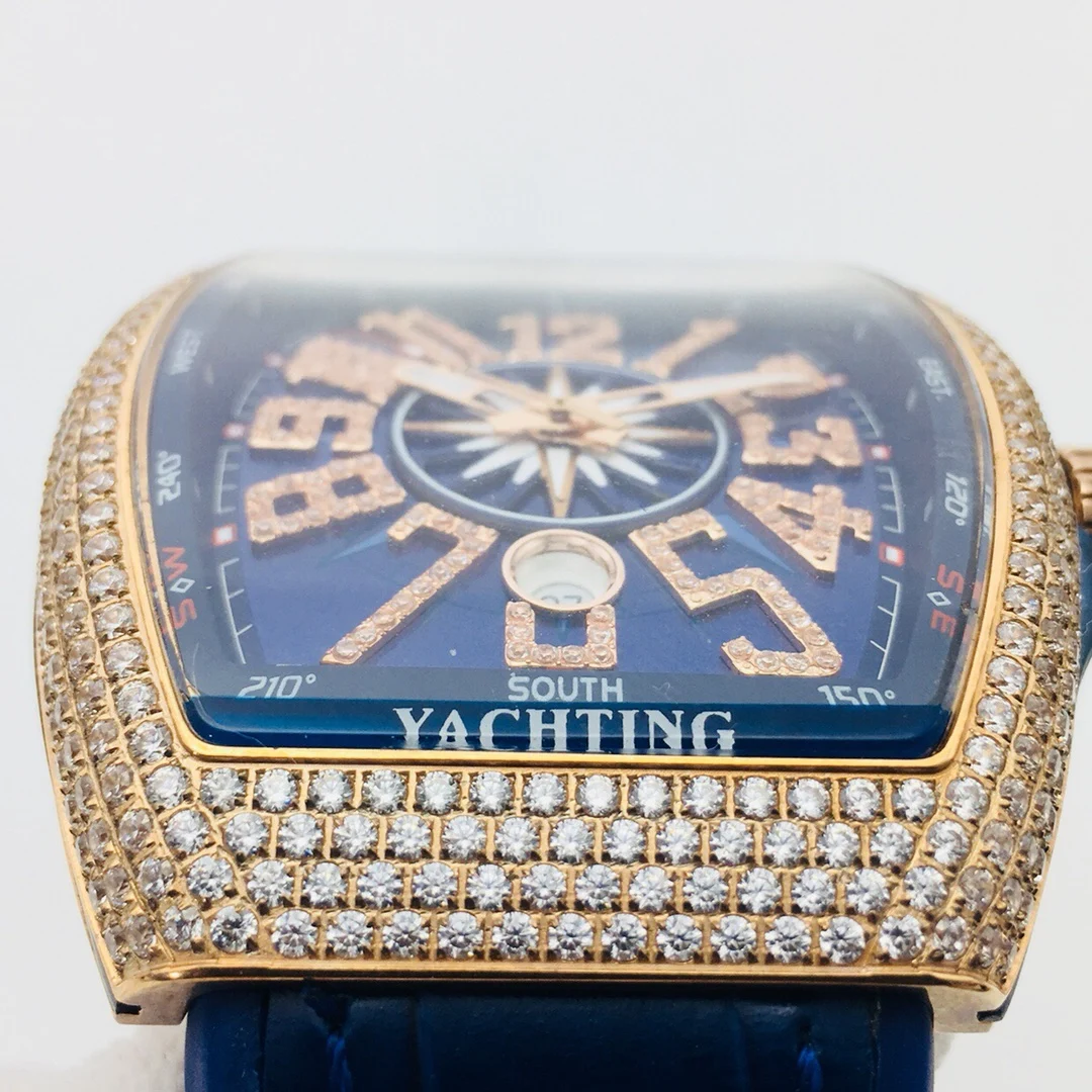 Franck Muller Vanguard Steel Blue Dial Diamond-Set 44mm — photographed off the sweep