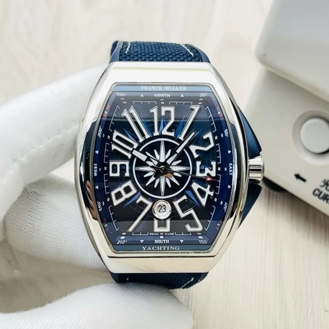 Franck Muller Vanguard Steel Blue Dial Diamond-Set 44mm