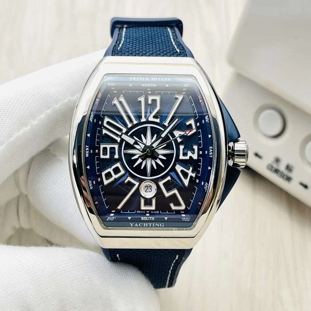 Franck Muller Vanguard Steel Blue Dial Diamond-Set 44mm — photographed off the sweep