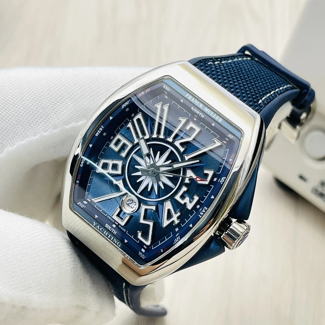 Franck Muller Vanguard Steel Blue Dial Diamond-Set 44mm — photographed off the sweep