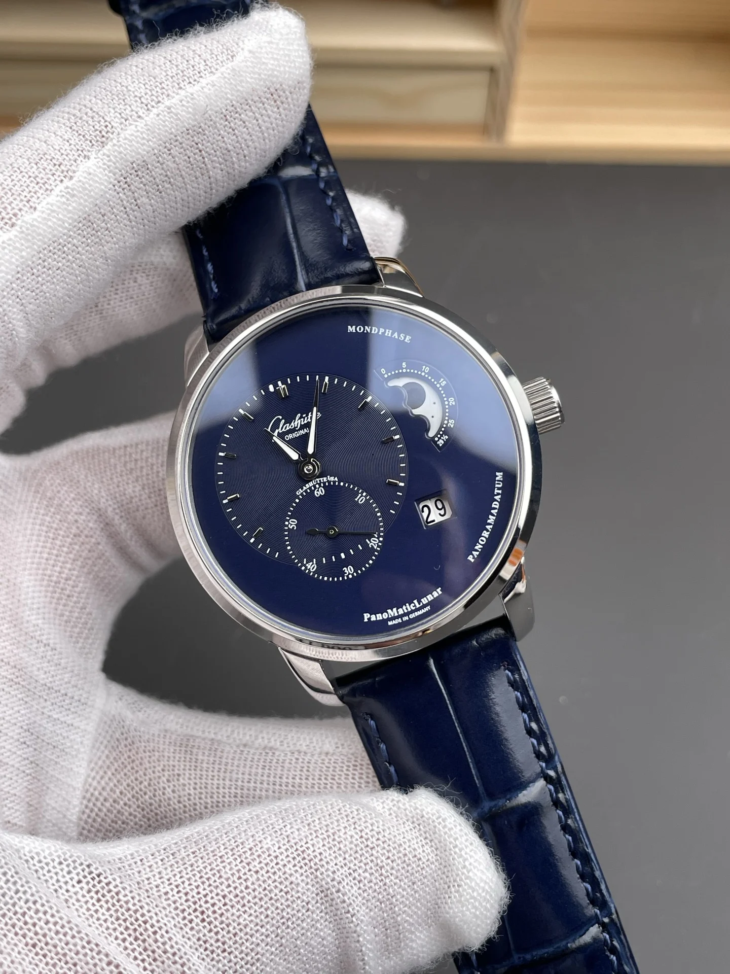 Glashütte Original Moon Phase 40mm — photographed off the sweep