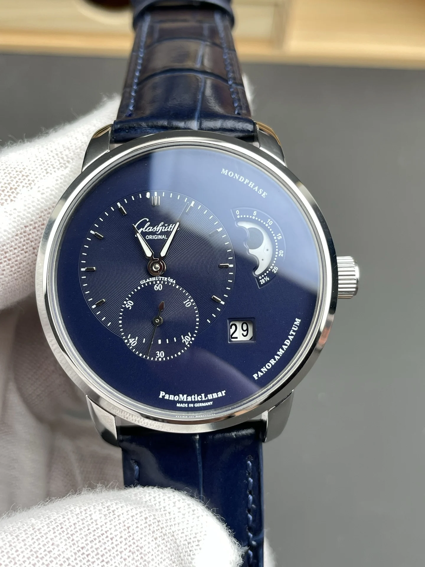 Glashütte Original Moon Phase 40mm — photographed off the sweep