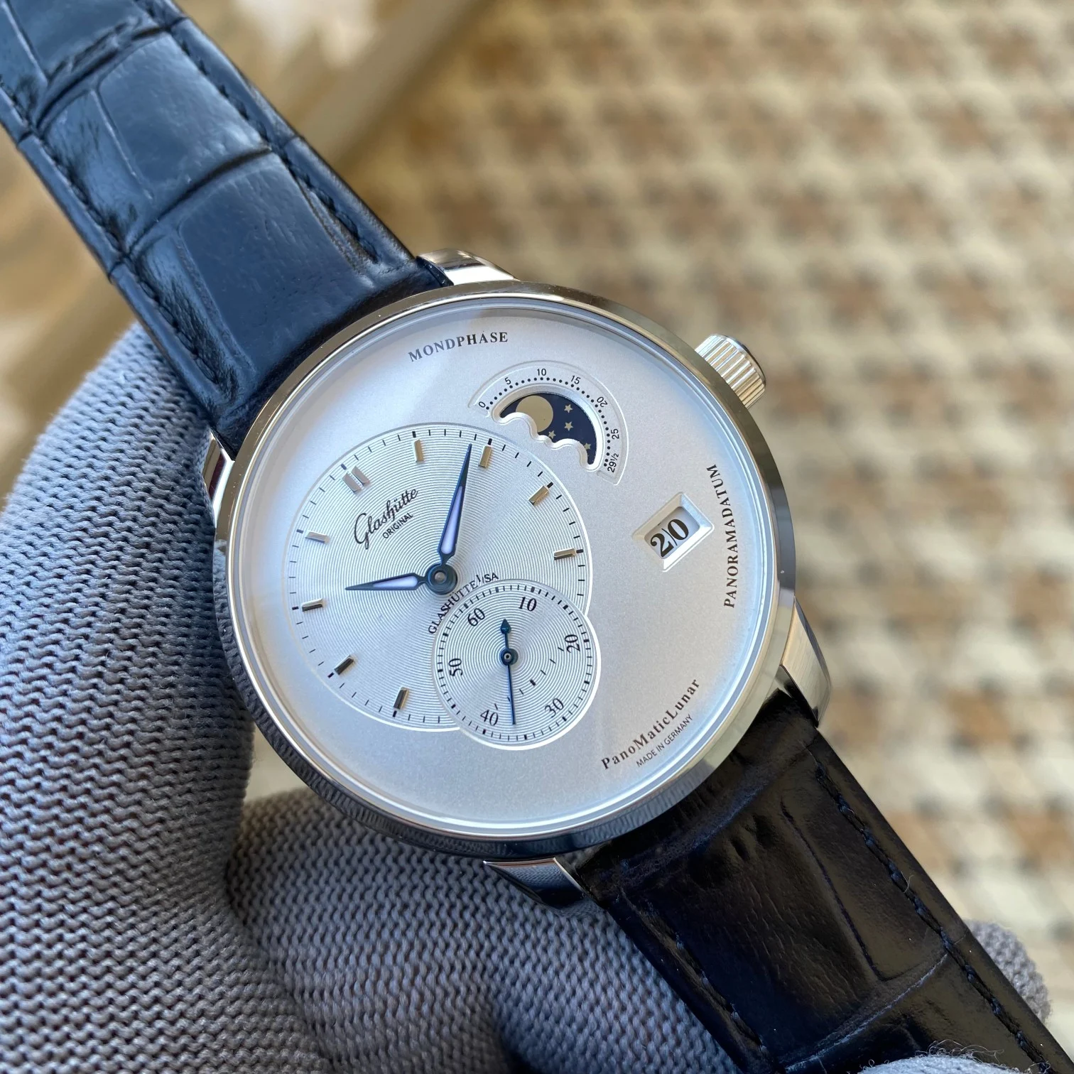 Glashütte Original Moon Phase Black Dial — photographed off the sweep