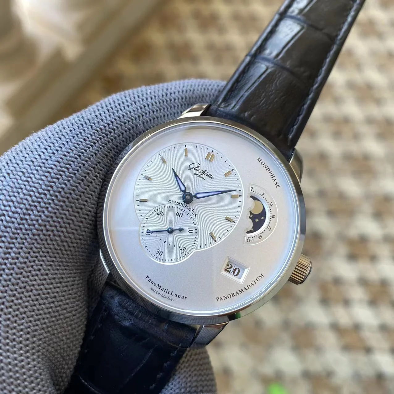 Glashütte Original Moon Phase Black Dial — photographed off the sweep