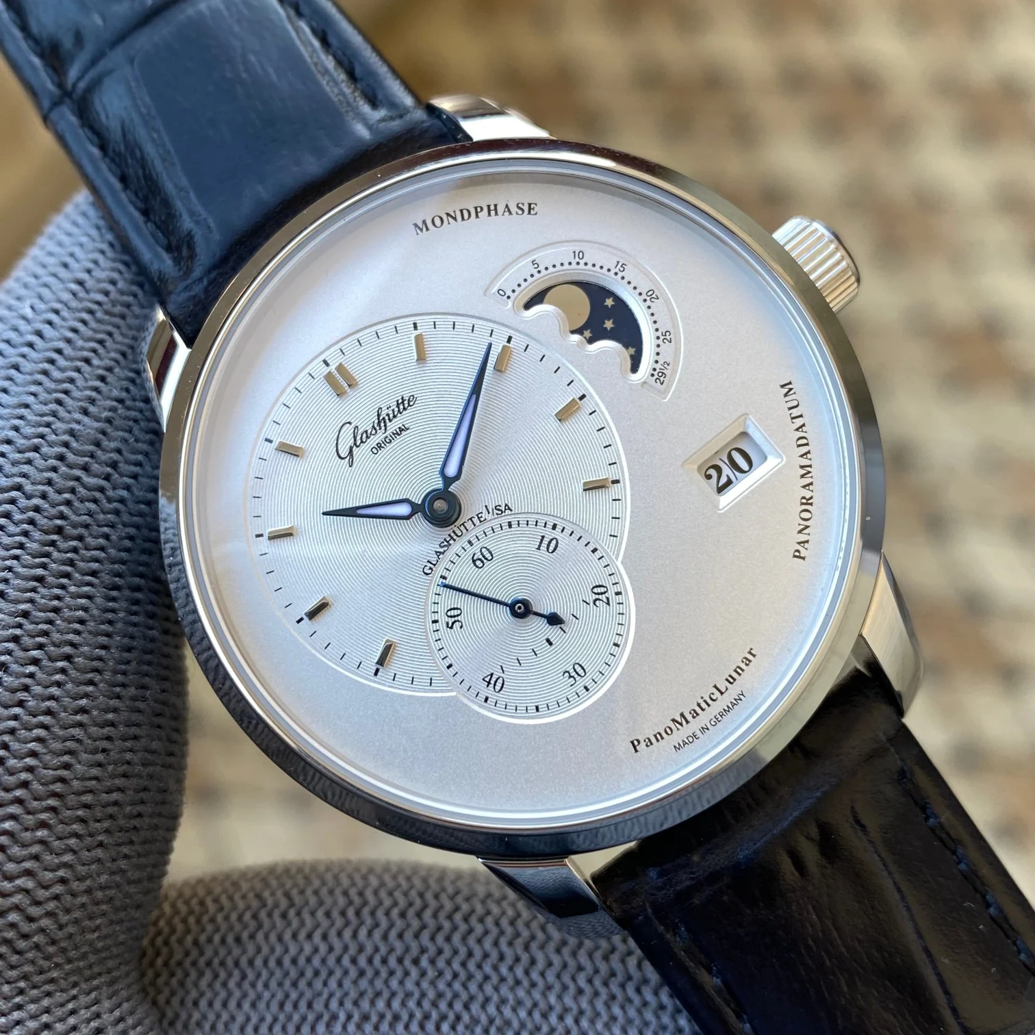 Glashütte Original Moon Phase Black Dial — photographed off the sweep