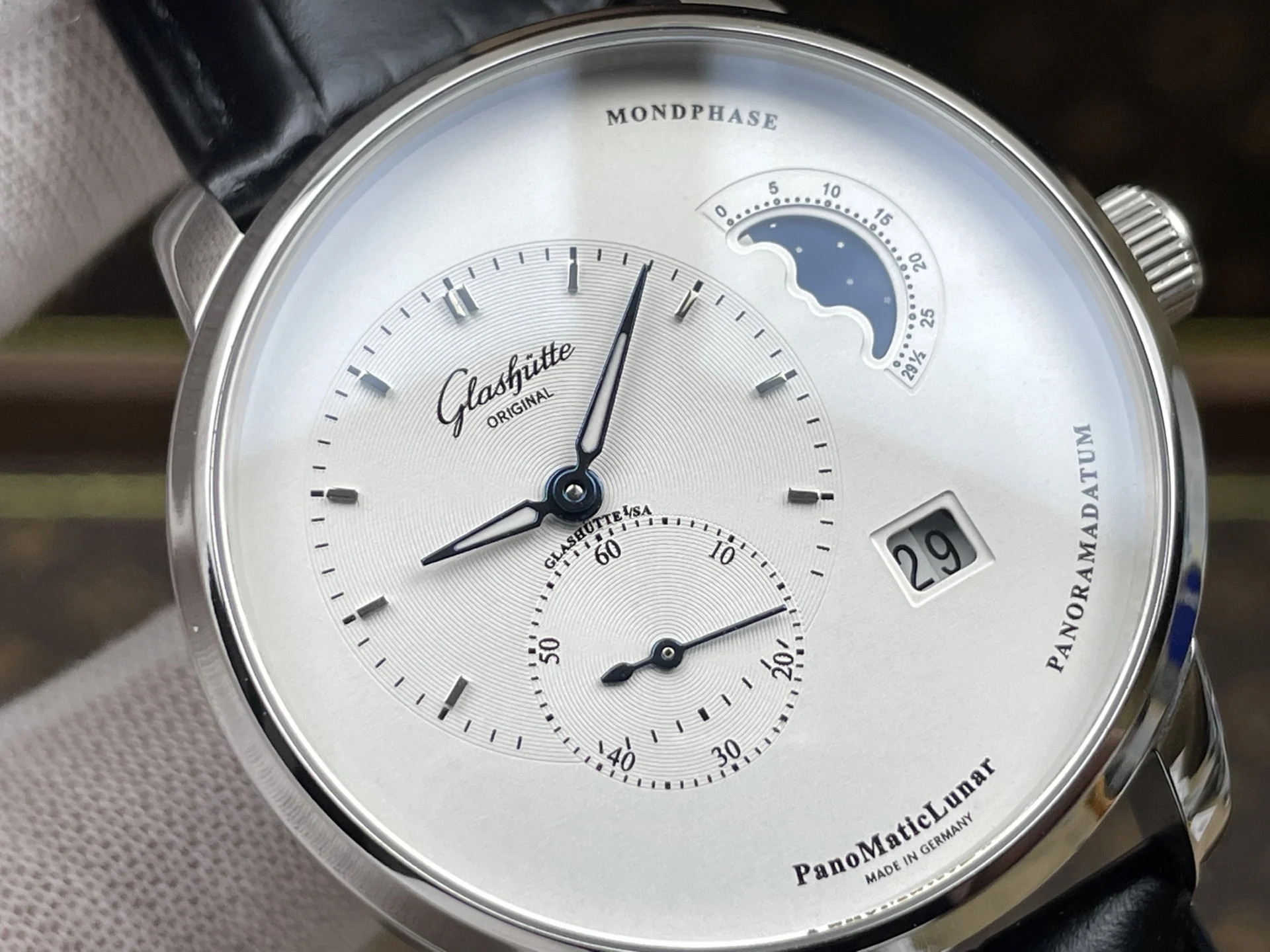 Glashütte Original Moon Phase — photographed off the sweep