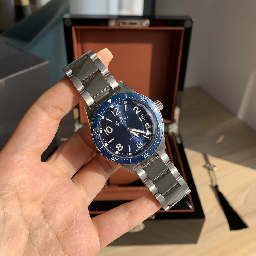 Glashütte Original SeaQ Ceramic Blue Dial — photographed off the sweep