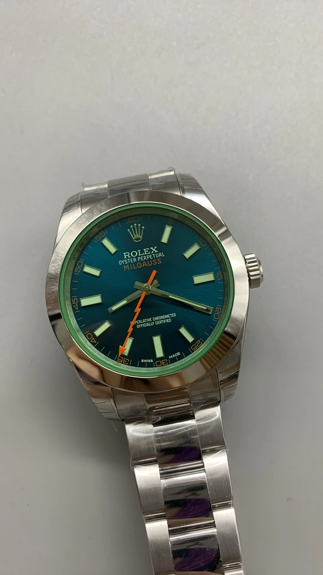 GSF, Lightning Needle, Green Glass, Blue — photographed off the sweep