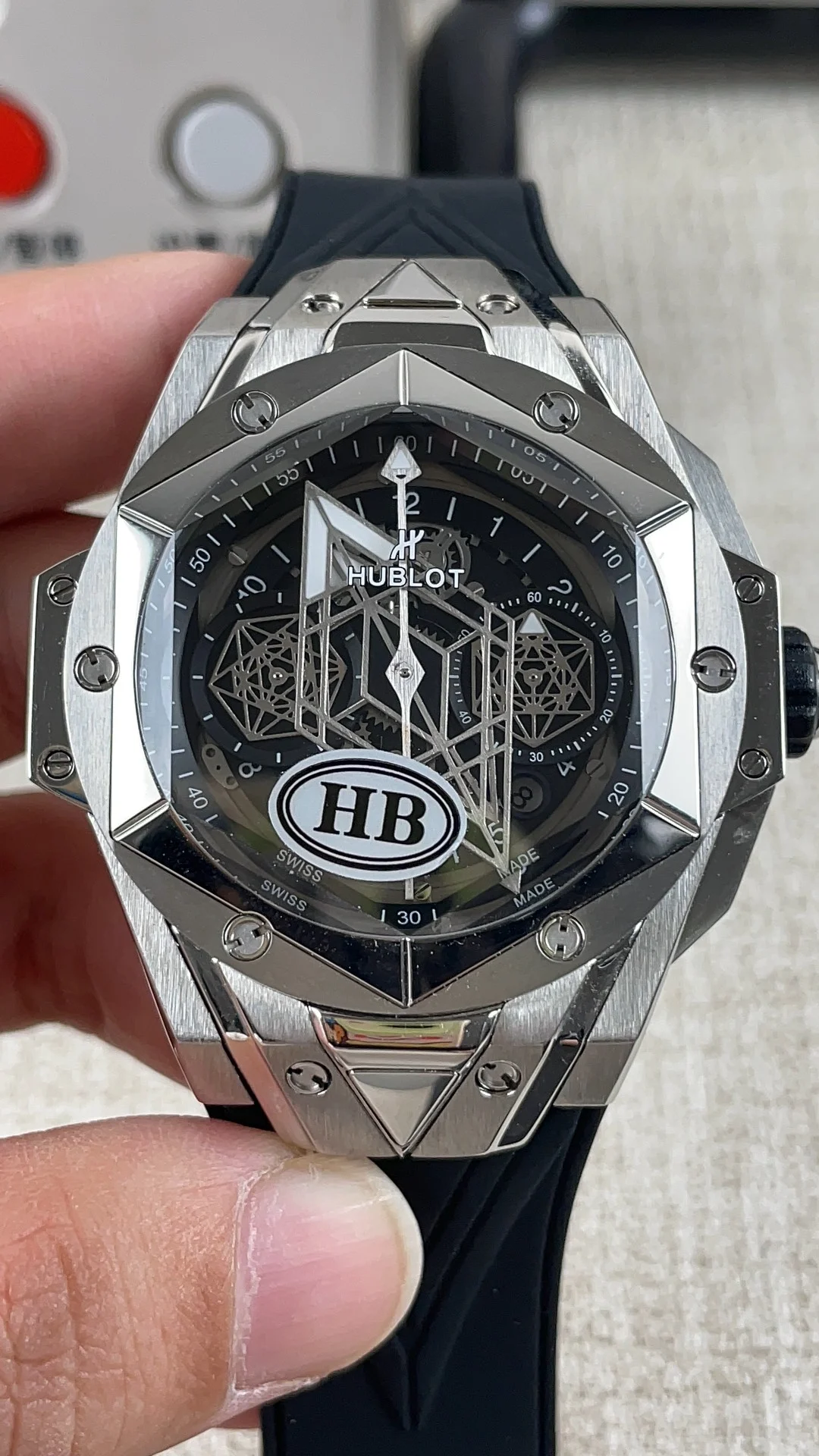 HB Hublot Tattoo 2nd Generation Multifunction Timer — photographed off the sweep