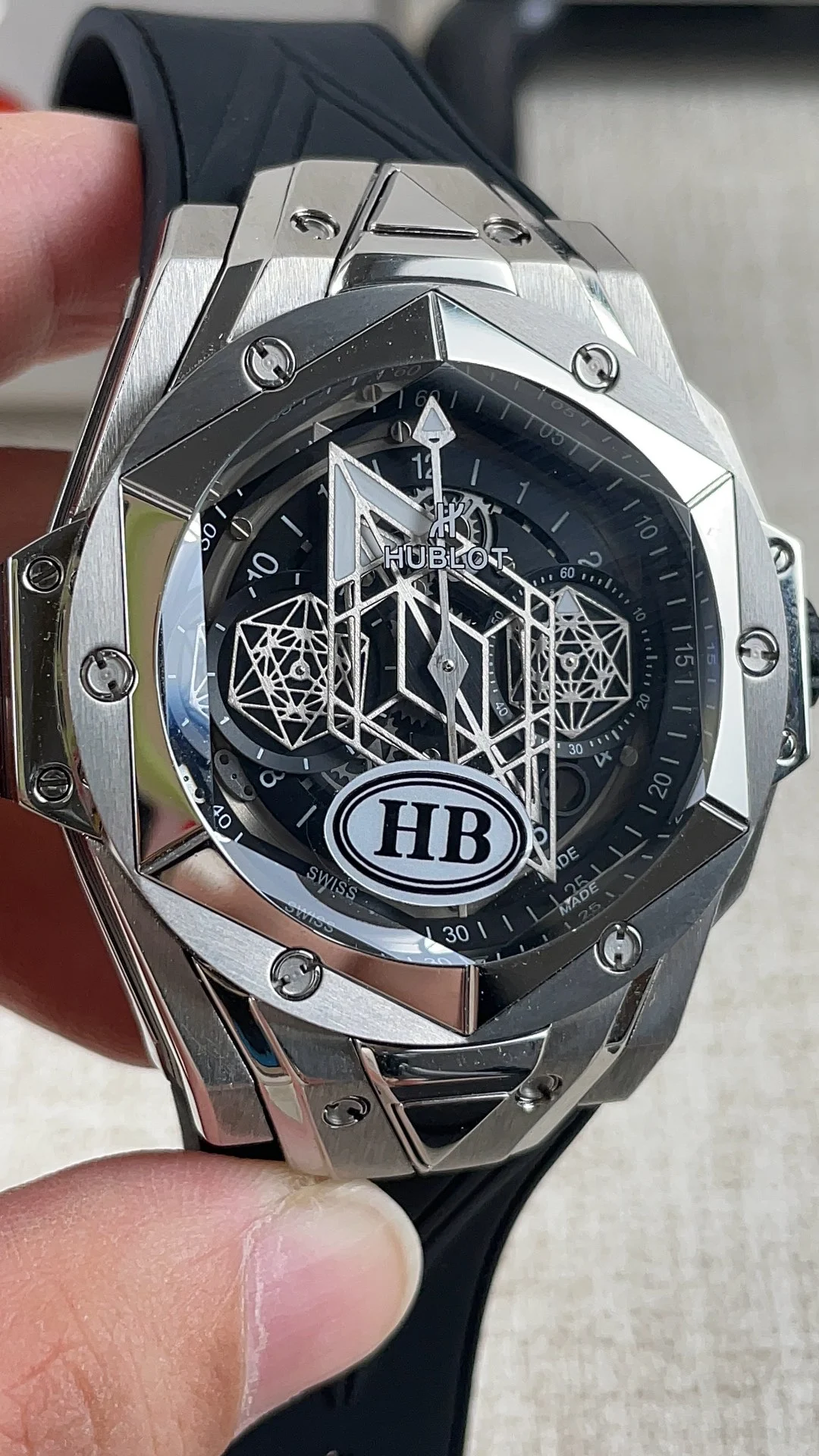 HB Hublot Tattoo 2nd Generation Multifunction Timer — photographed off the sweep