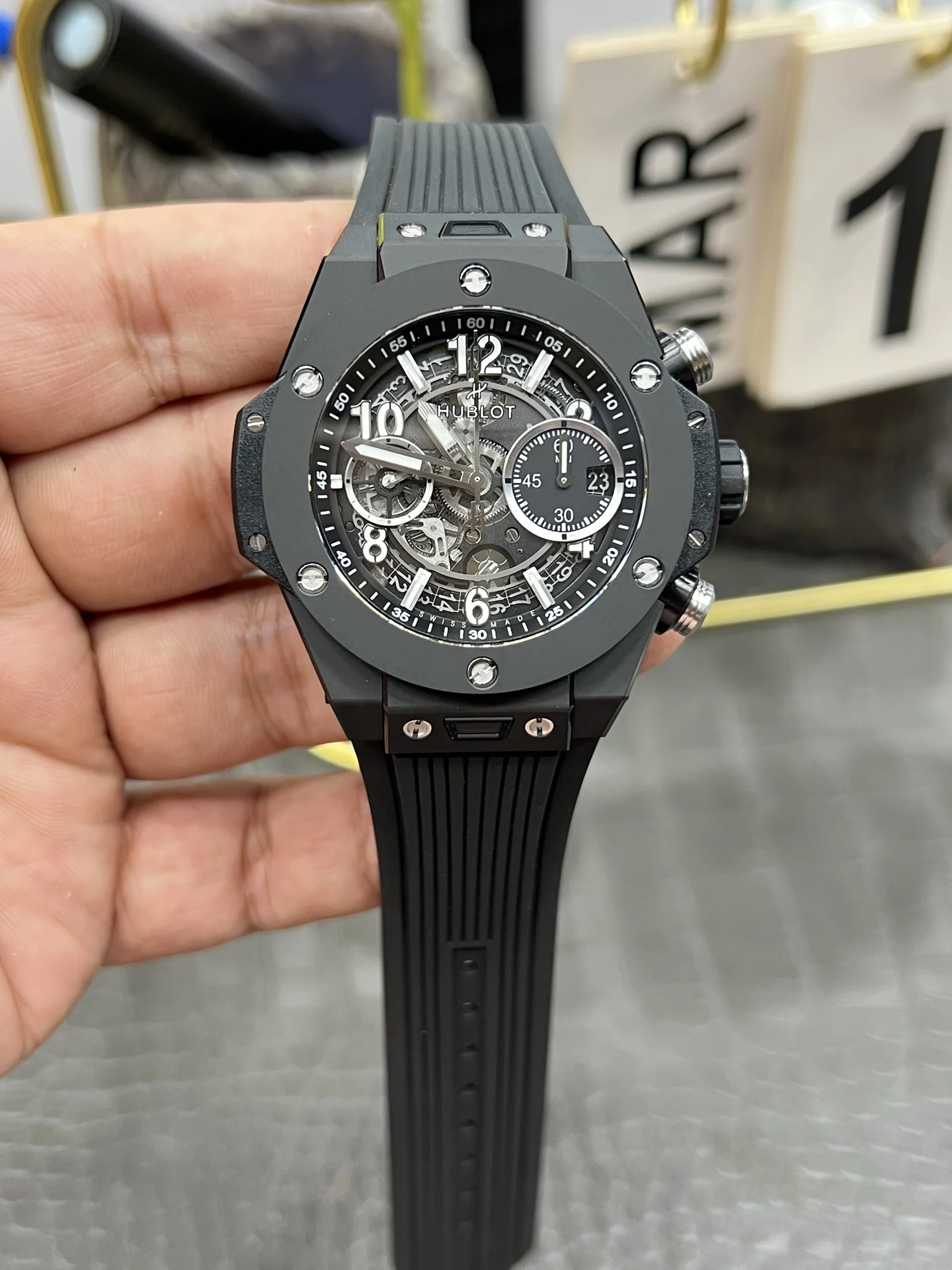 Hublot Big Bang Ceramic Yellow Dial — photographed off the sweep
