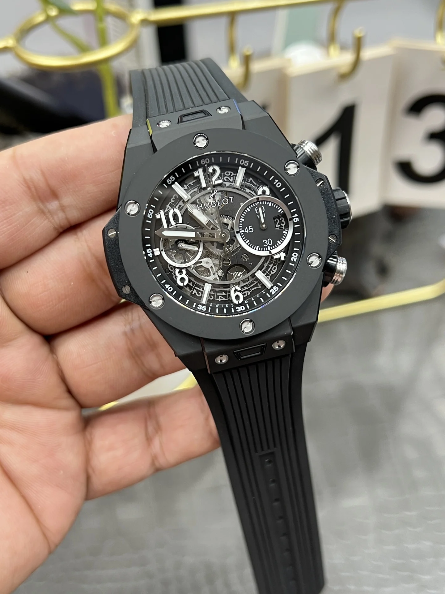 Hublot Big Bang Ceramic Yellow Dial — photographed off the sweep