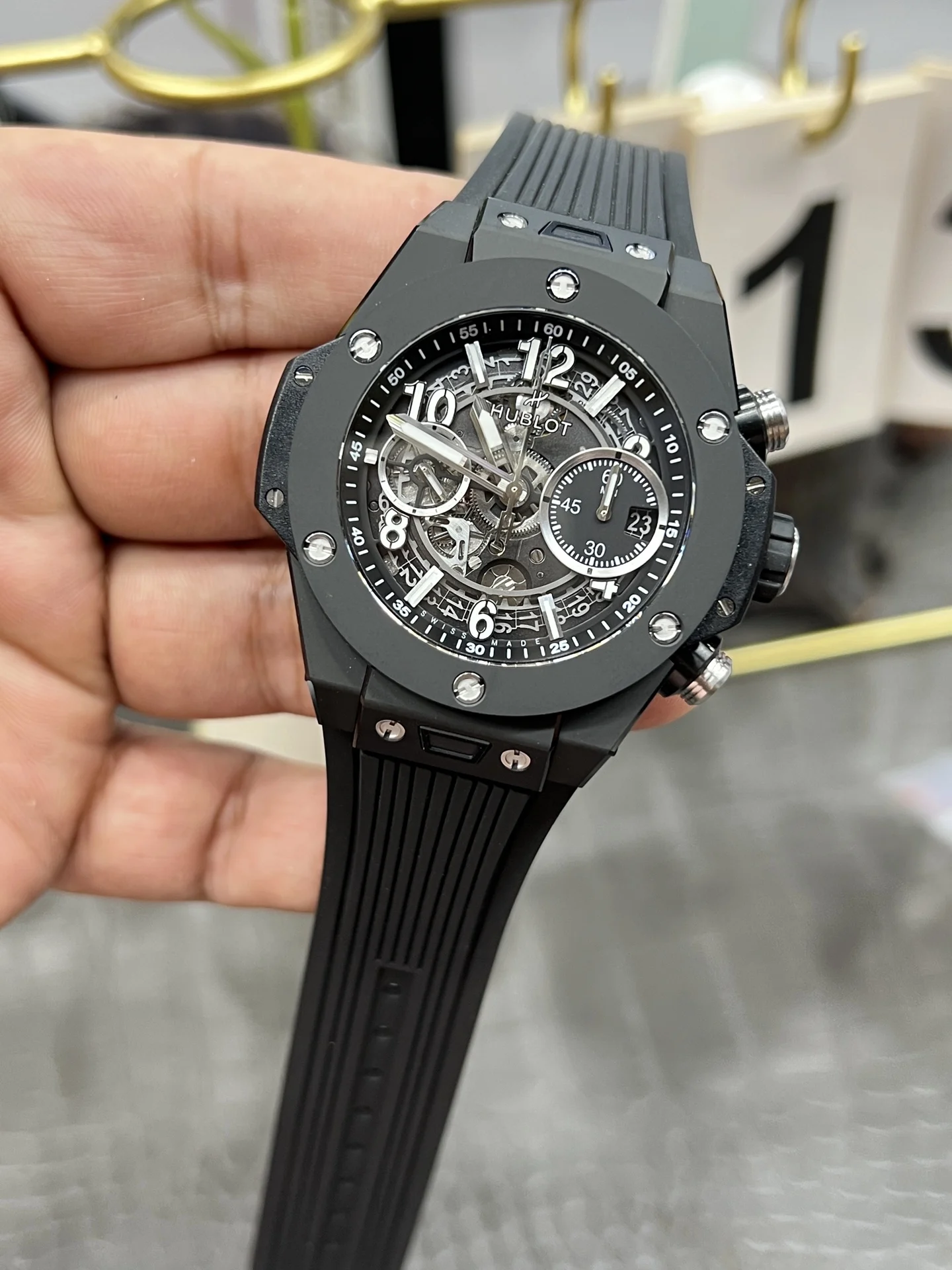 Hublot Big Bang Ceramic Yellow Dial — photographed off the sweep