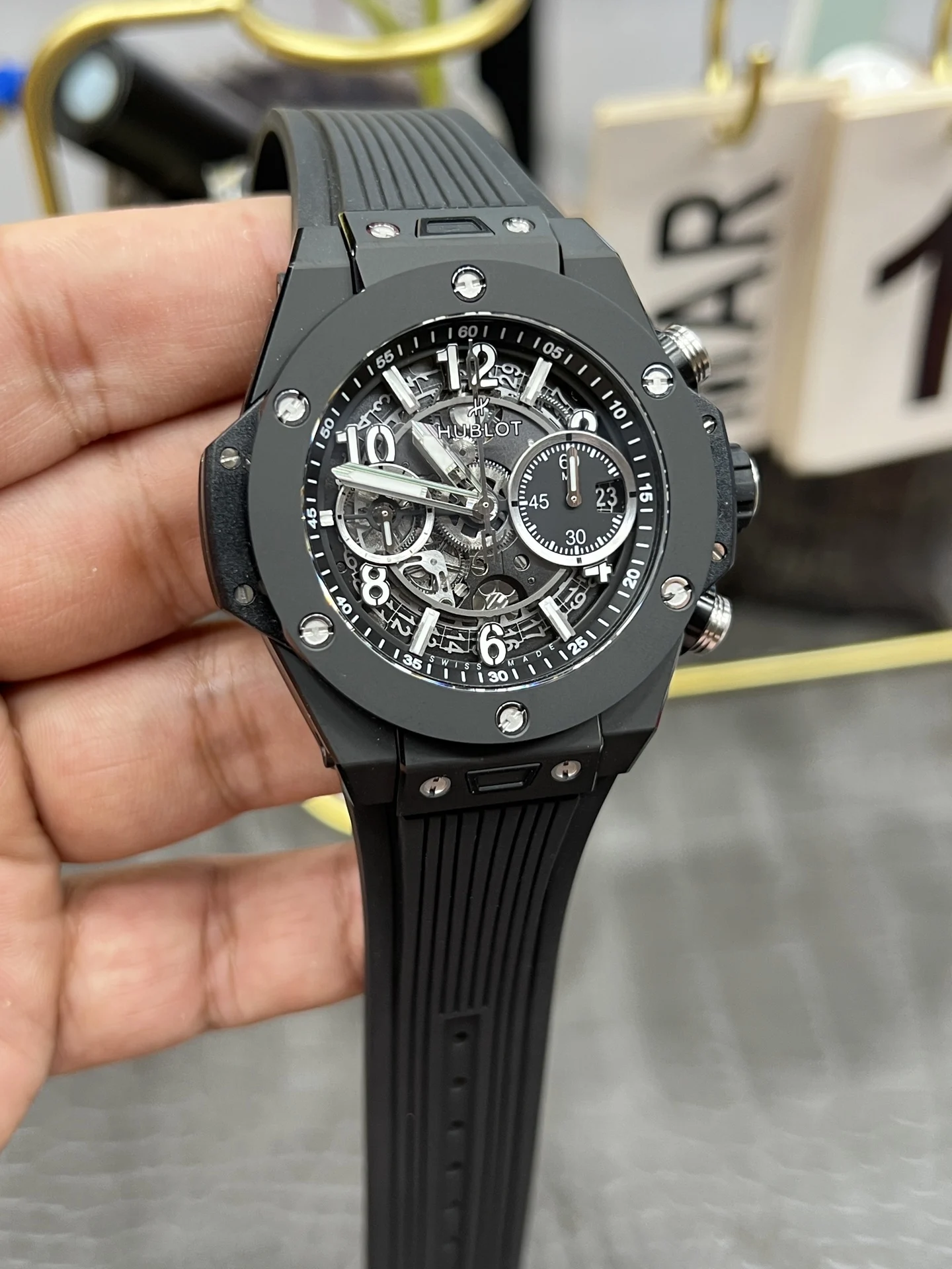 Hublot Big Bang Ceramic Yellow Dial — photographed off the sweep