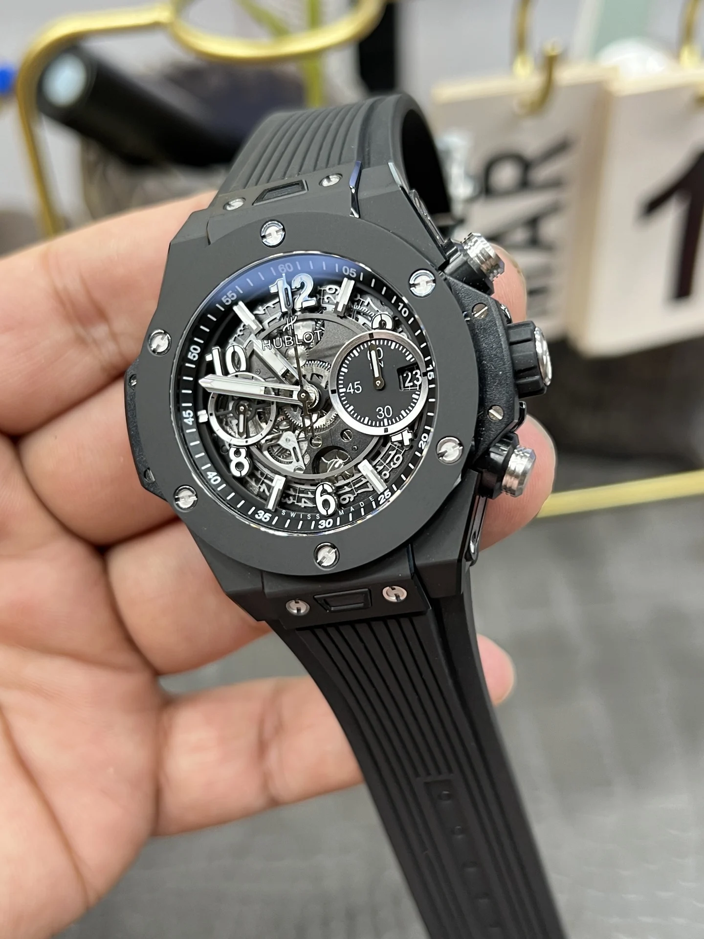 Hublot Big Bang Ceramic Yellow Dial — photographed off the sweep
