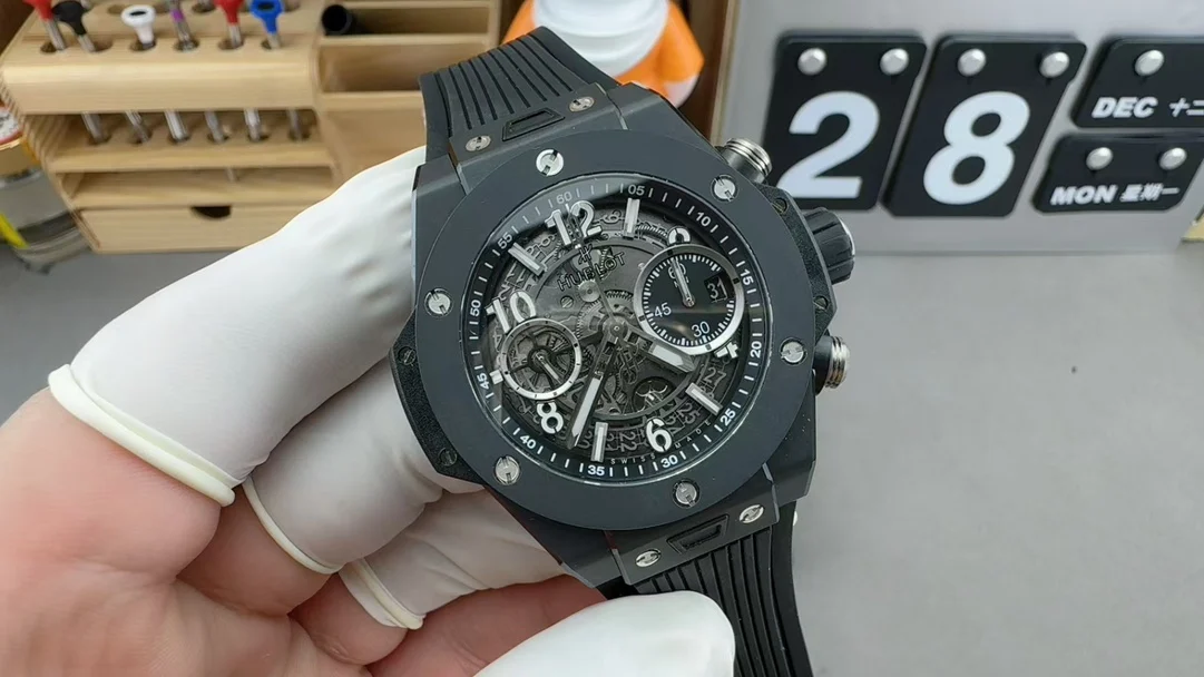 Hublot timing — photographed off the sweep