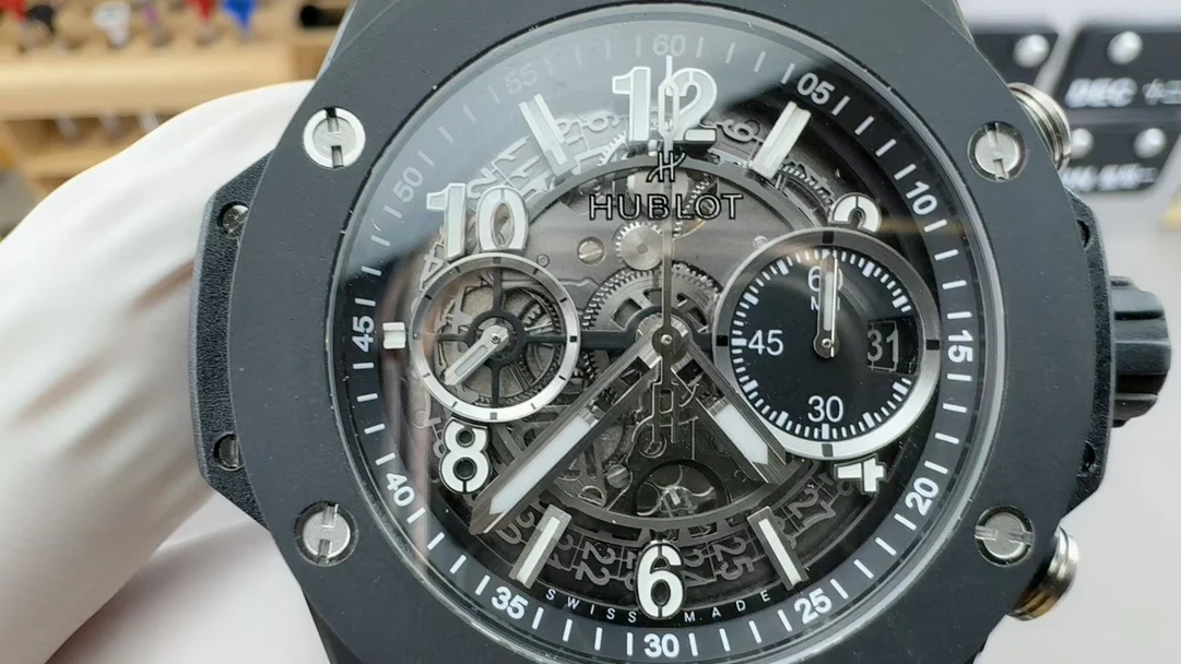 Hublot timing — photographed off the sweep