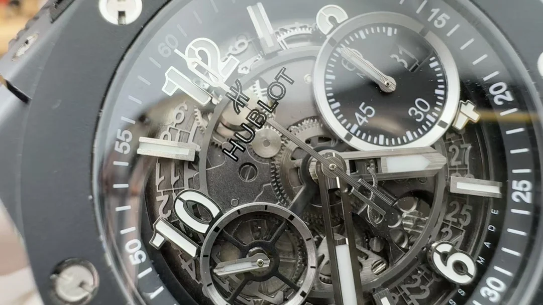 Hublot timing — photographed off the sweep