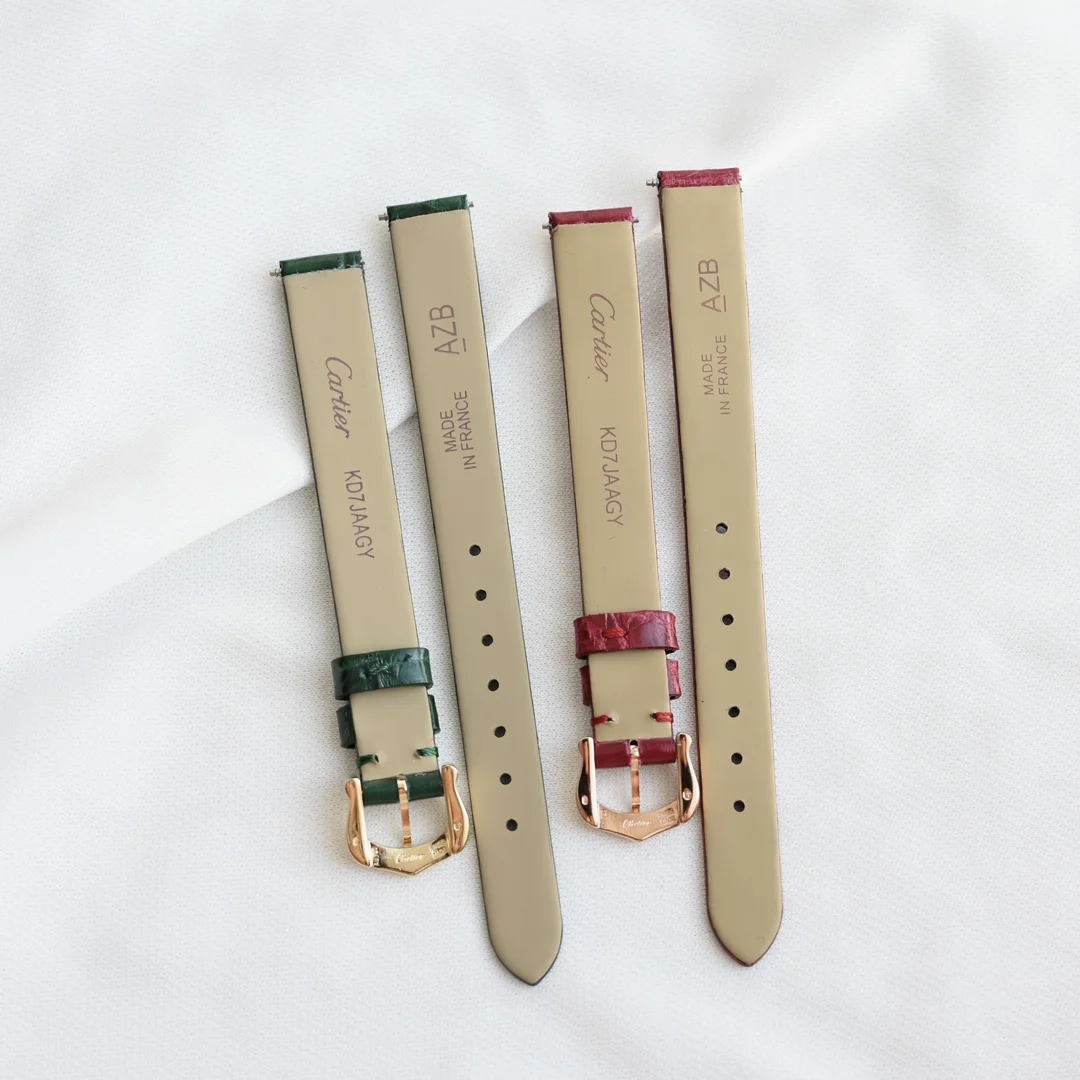 Imported American alligator leather strap, soft to the touch — photographed off the sweep