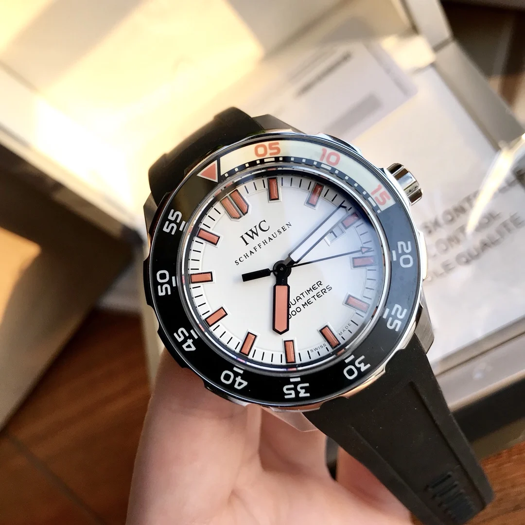 IWC Aquatimer Steel Black Dial 44mm — photographed off the sweep