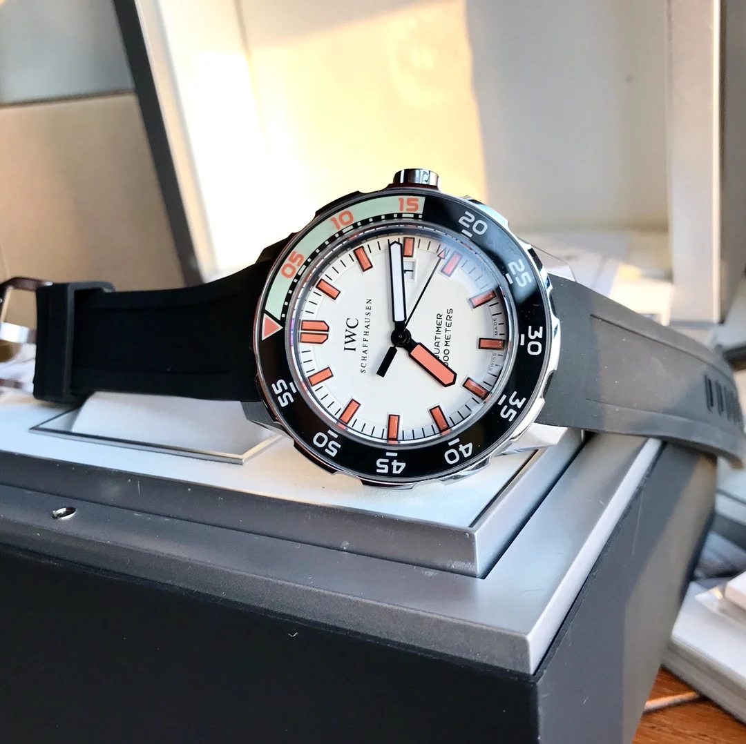 IWC Aquatimer Steel Black Dial 44mm — photographed off the sweep