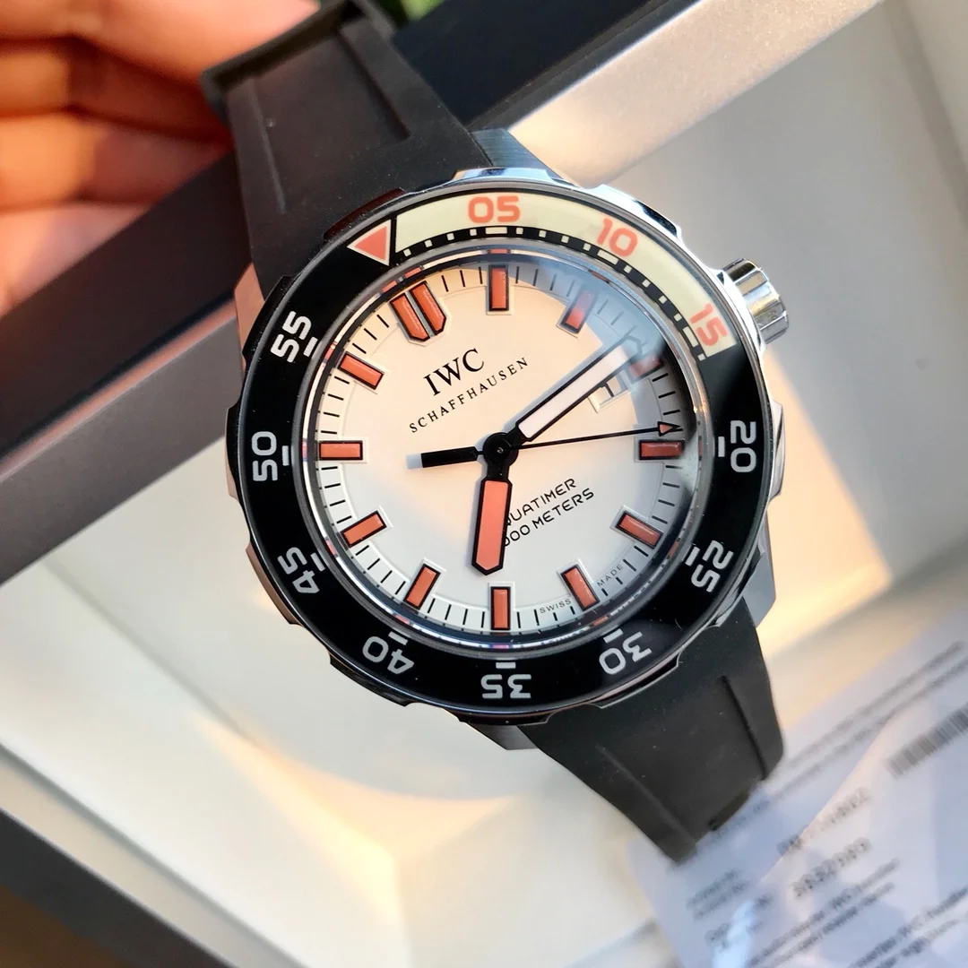 IWC Aquatimer Steel Black Dial 44mm — photographed off the sweep