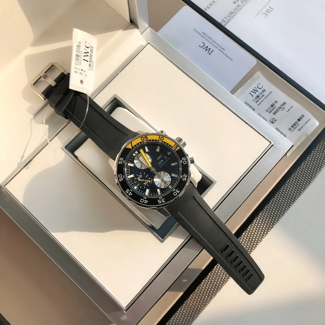 IWC Aquatimer Steel Black Dial 44mm — photographed off the sweep