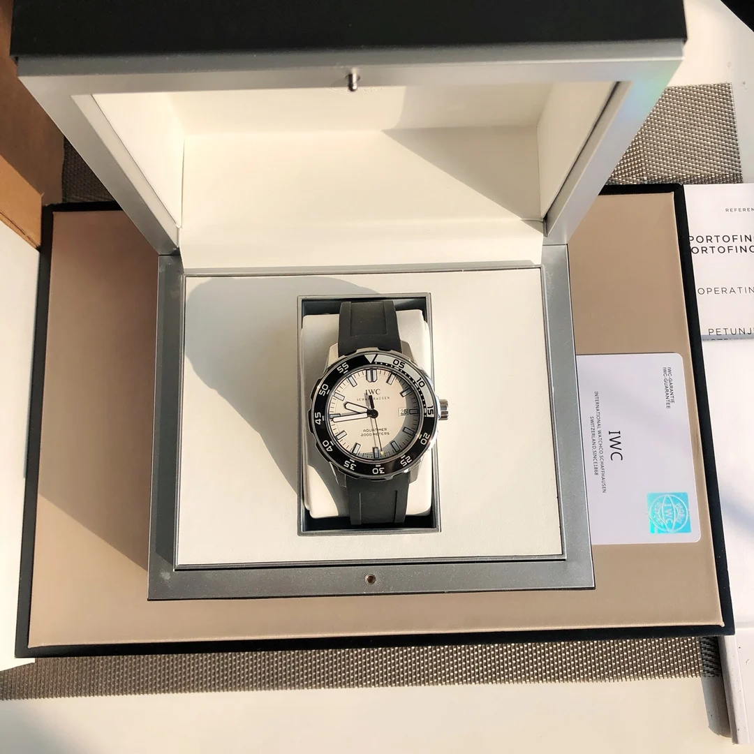 IWC Aquatimer Steel Black Dial 44mm — photographed off the sweep
