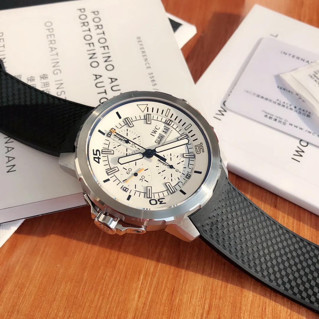 IWC Aquatimer Steel Black Dial IW376805 — photographed off the sweep