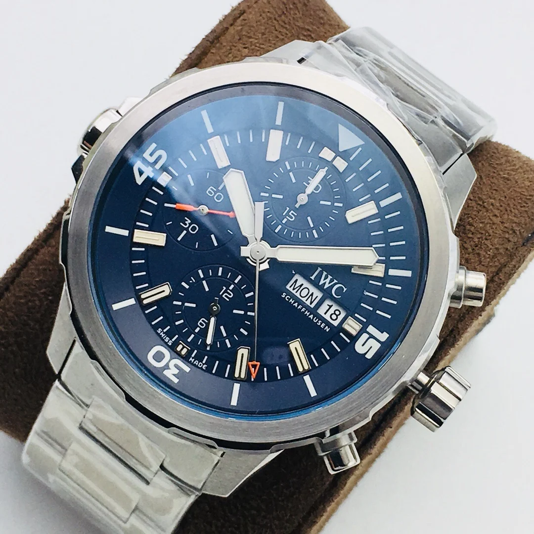 IWC Aquatimer Steel Blue Dial IW376805 — photographed off the sweep