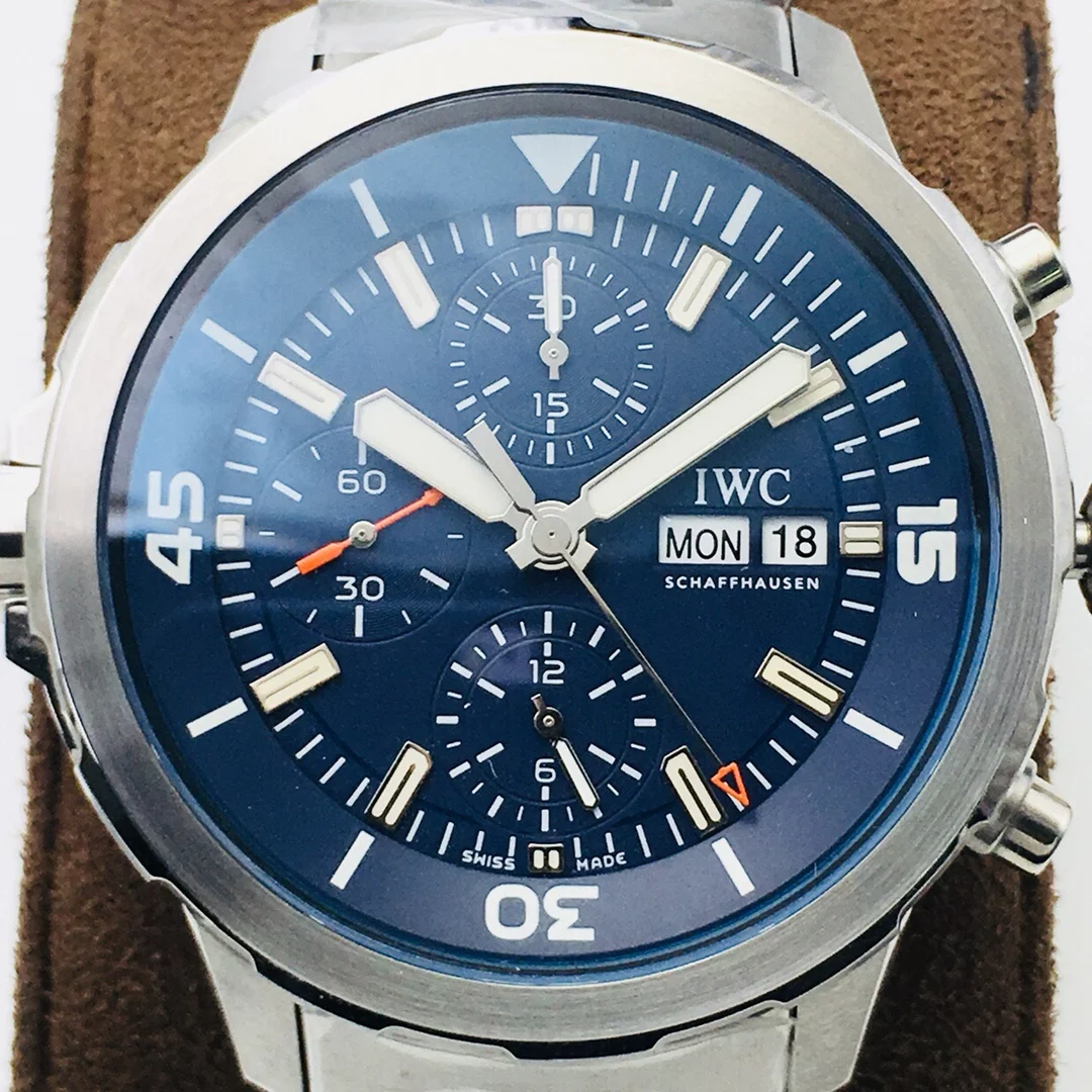 IWC Aquatimer Steel Blue Dial IW376805 — photographed off the sweep